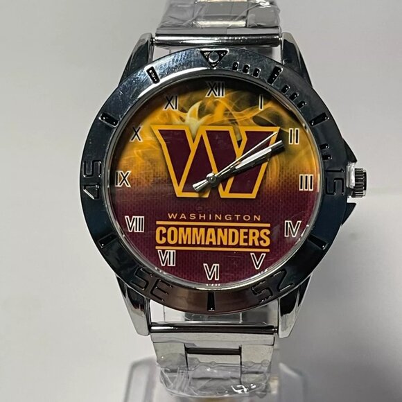 Washington Commanders NFL Team Logo Men's Stainless-Steel Silver Watch NEW - Picture 7 of 7